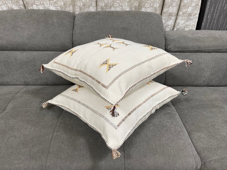 White Moroccan Pillow Cactus Silk