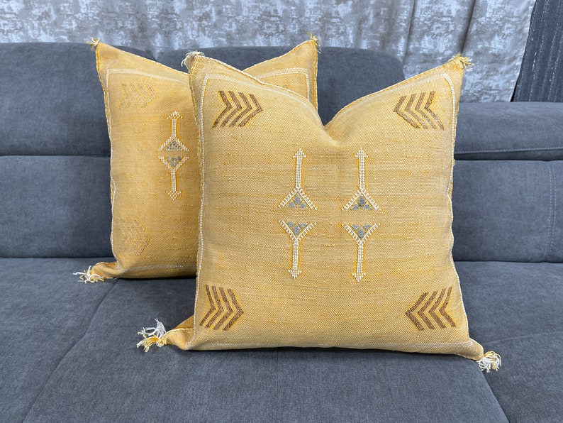Yellow Moroccan Pillow Cactus Silk