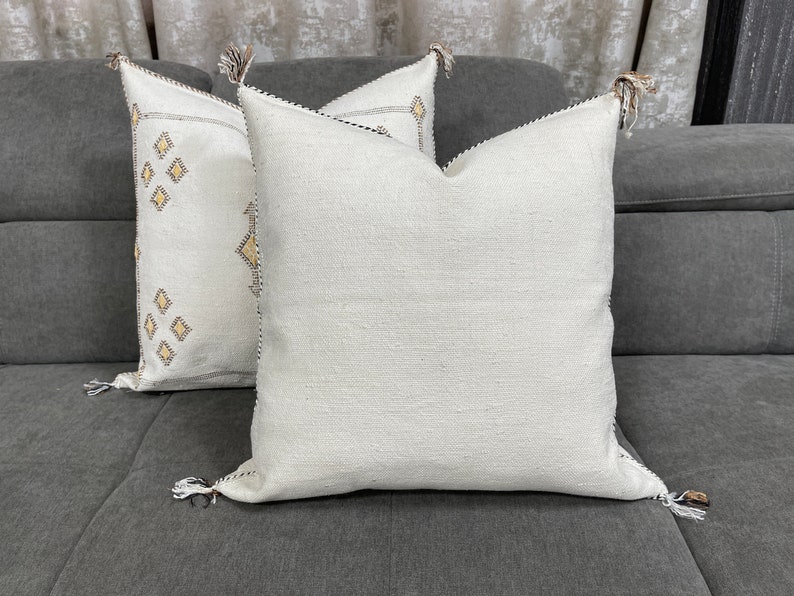 White Moroccan pillows silk 24x24