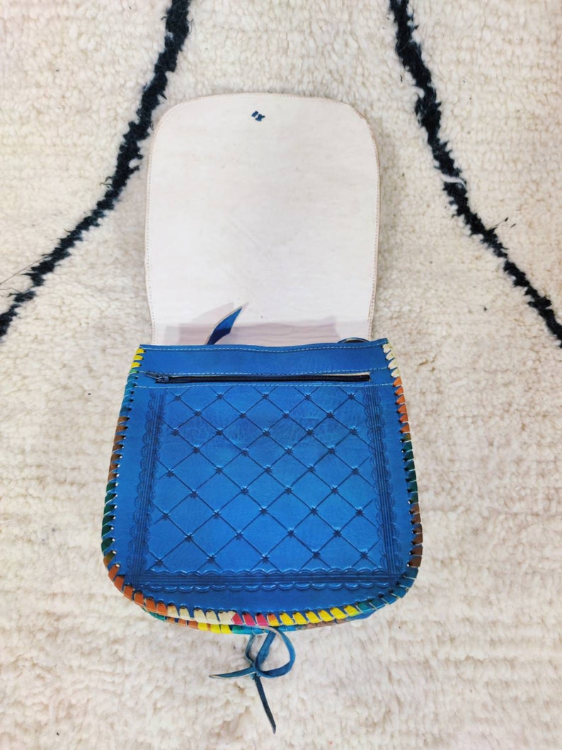 Moroccan Blue Leather shoulder bag for women