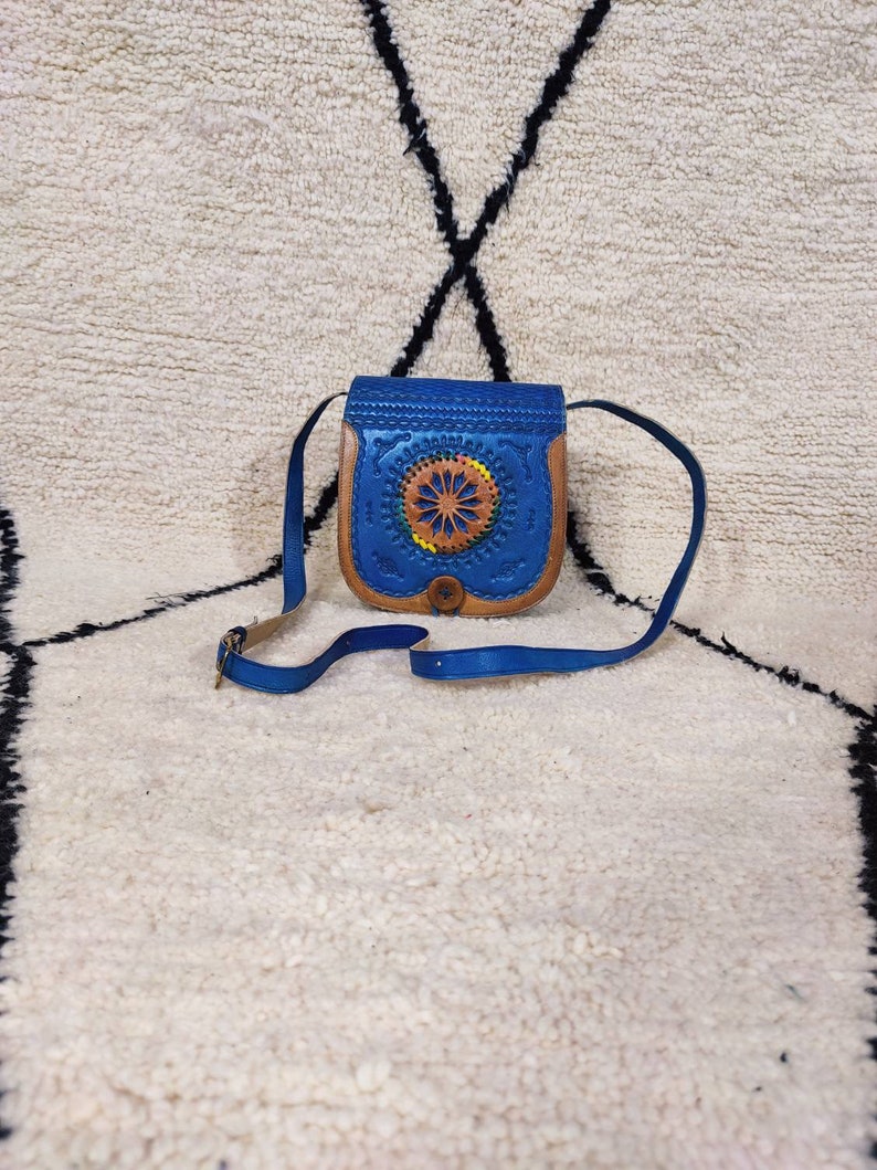Moroccan Blue Leather shoulder bag for women