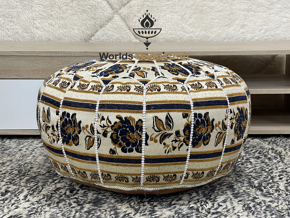 Colored Moroccan Tissu Leather Pouf In Living Room