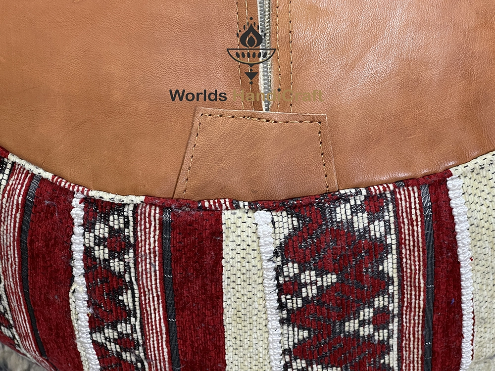 Colored Leather Tissu Moroccan Pouf