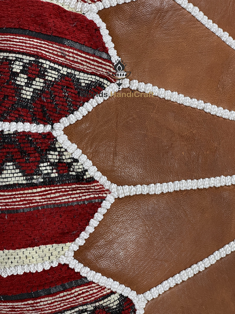 Colored Leather Tissu Moroccan Pouf