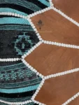Blue Leather Tissu Moroccan Pouf