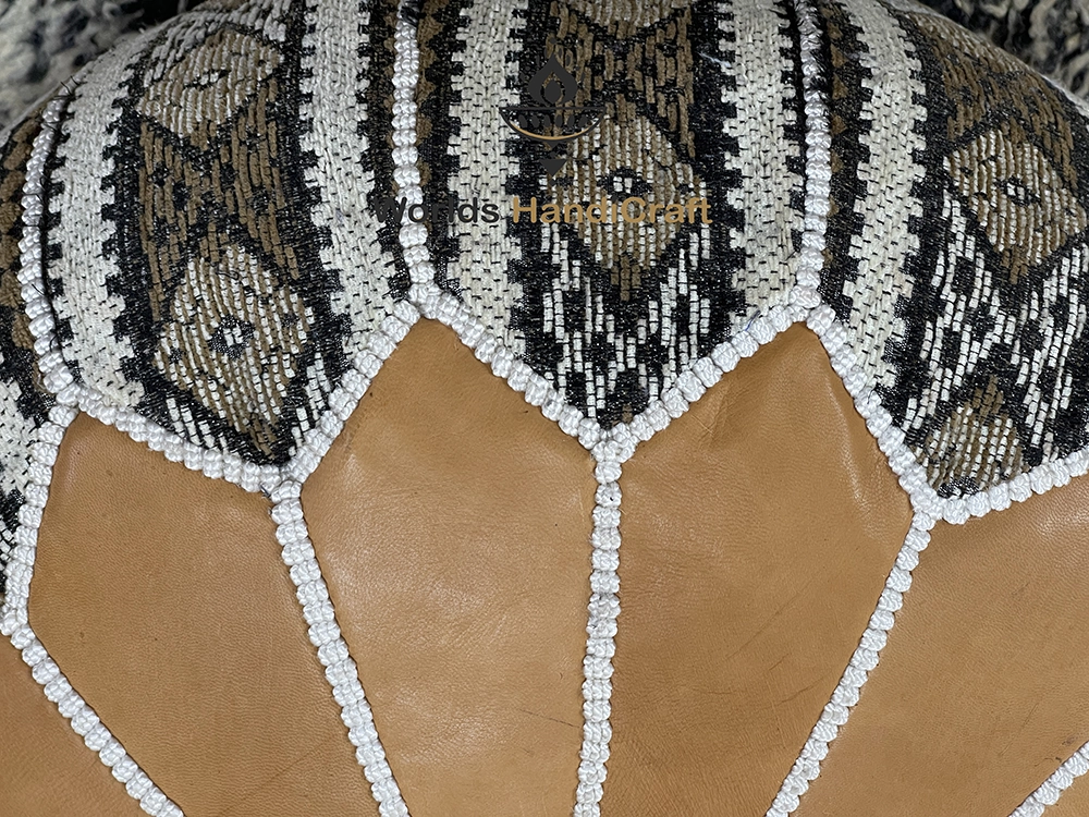 Azilal Genuine Leather Tissu Moroccan Pouf