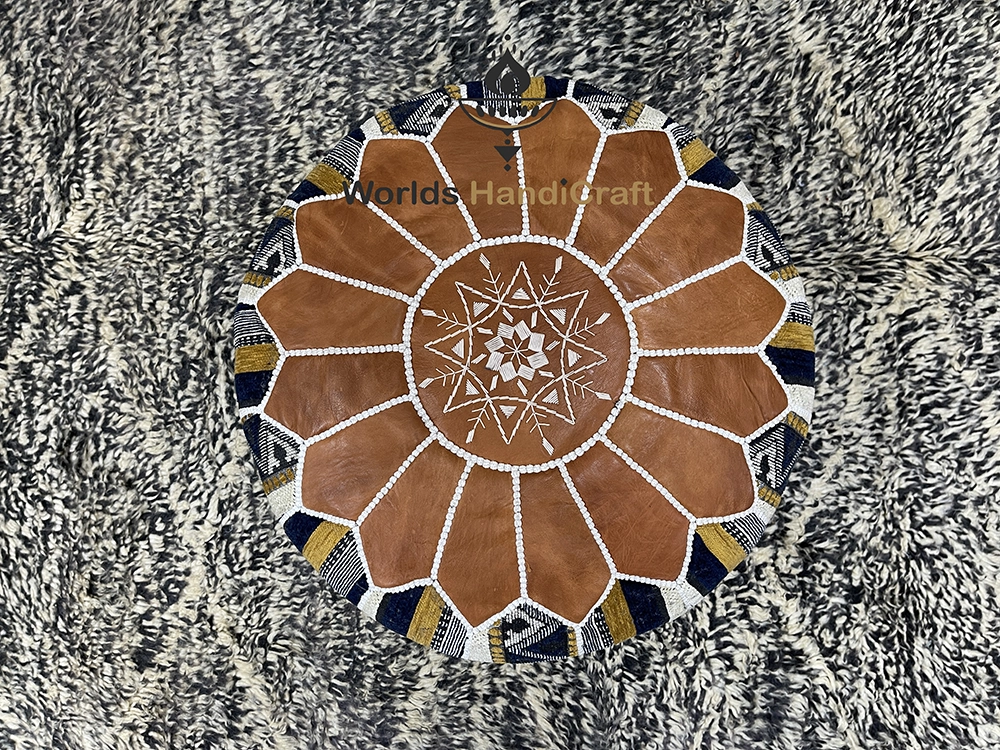 Multi-Colors Tissu Leather Moroccan Pouf