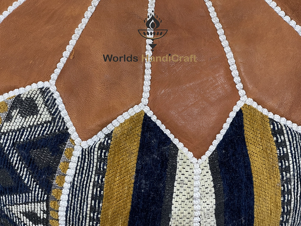 Multi-Colors Tissu Leather Moroccan Pouf