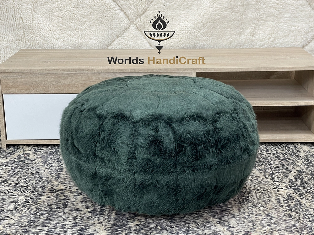 Moroccan Green Tissu Leather Pouf