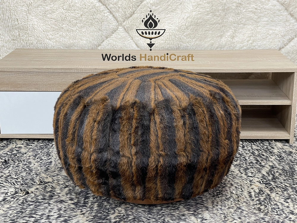 Moroccan Red Black Tissu Leather Pouf