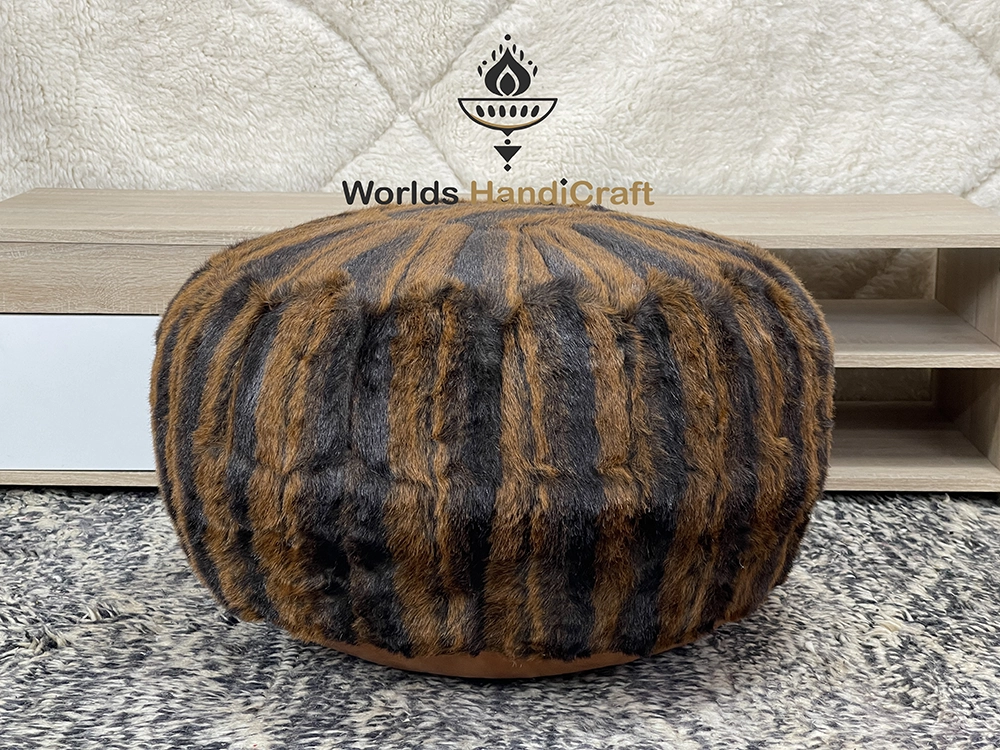 Moroccan Red Black Tissu Leather Pouf