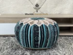 A3 -| Blue Tissu Genuine Leather Moroccan embroidered  Leather Pouf