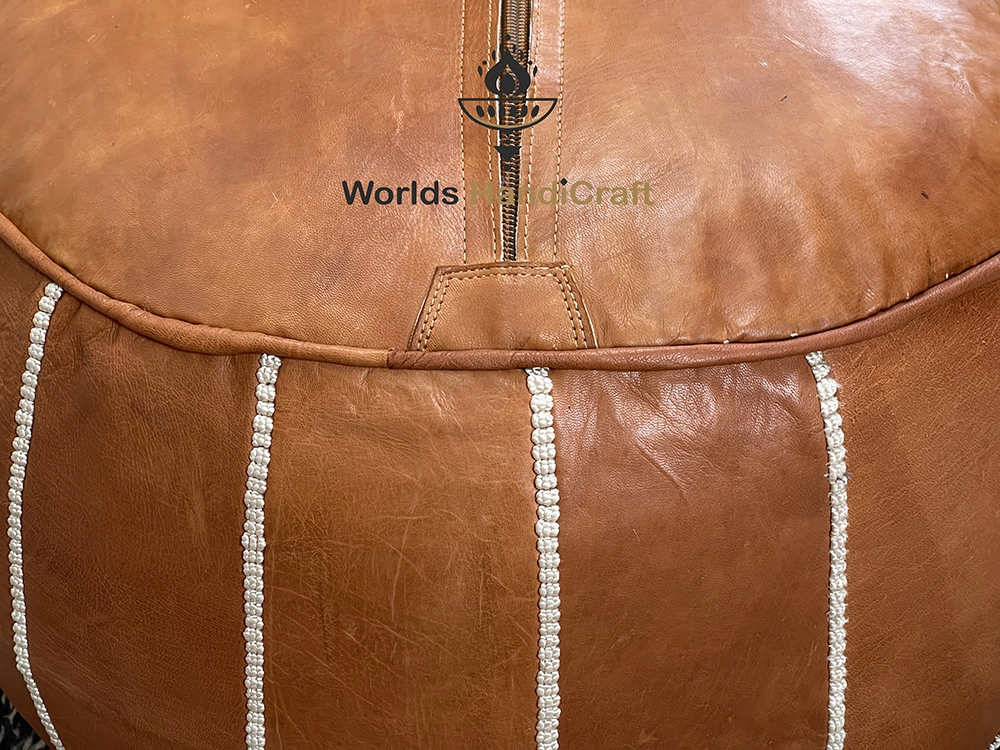 Light Brown Leather Pouf Chair