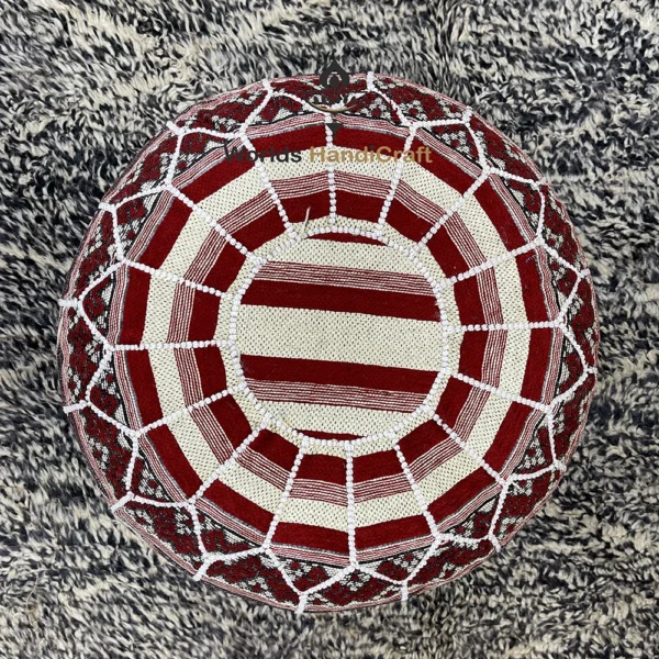 Red Multi-Color Tissu Leather Floor Pouf Ottoman