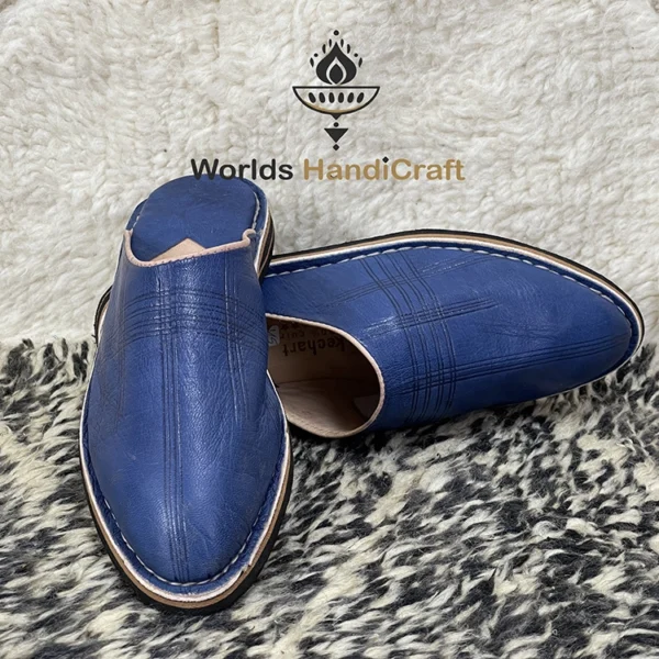 Blue Moroccan Leather Slippers